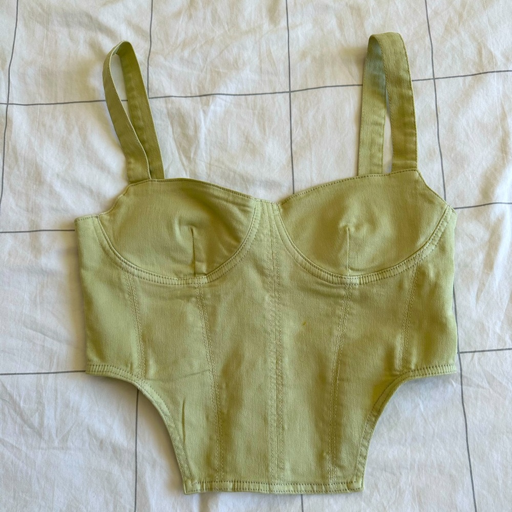 COPY - Zara corset denim crop top sage green